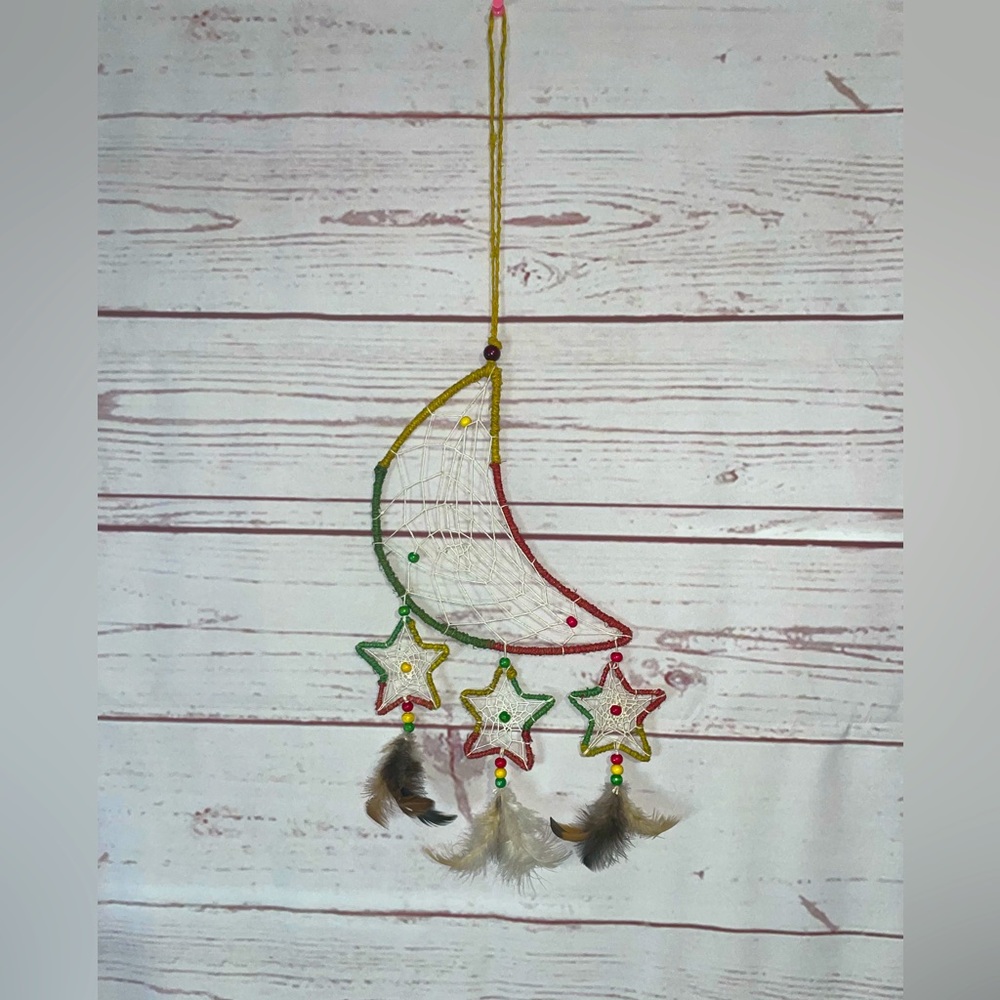 Moon and stars hemp Dream catcher - Native American - Rasta - Hippie -Witchy